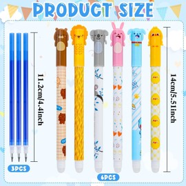 Muyohix Pack of 6 Erasable Ballpoint Pens Blue 0.5 mm Eraser Pen Gel Pens with 3 Refills, Cartoon Erasable Pens, Gel Pens Erasable, Rollerball Pen Erasable Gel Pen for School Office Supplies