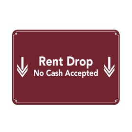 Aluminum Horizontal Metal Sign Multiple Sizes Rent Drop No Cash Accepted D Feature Department Red Business with Border Weatherproof Street Signage 10x7Inches