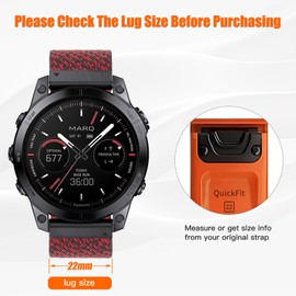 Watch Strap for Garmin Fenix 6 Pro/6/7 Pro/7/5 Plus/5, Quickfit 22mm Nylon Strap for Epix(47mm), Forerunner 965/955/945/935/745, for Instinct/Instinct 2, Approach S60/S62