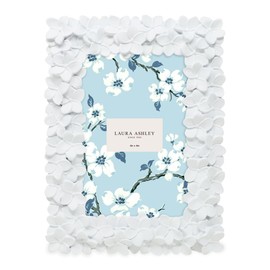 Laura Ashley 4x6 White Flower Textured Hand-Crafted Resin Picture Frame w/Easel & Hook for Tabletop & Wall Display, Decorative Floral Design Home Décor, Photo Gallery, Art (4x6, White)