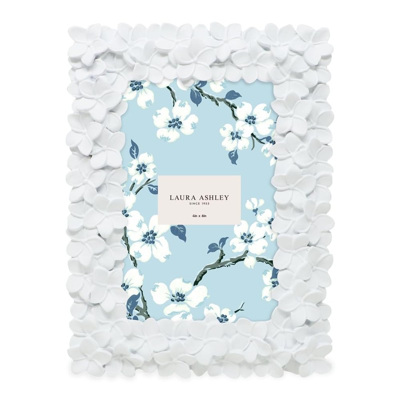 Laura Ashley 4x6 White Flower Textured Hand-Crafted Resin Picture Frame