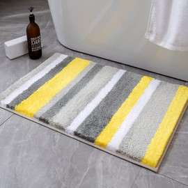 MIULEE Non Slip Bath Mats Extra Thick Soft Absorbent Shower Mat Bathroom Rug Door Mat Inside Kitchen Rugs Carpet Washable for Bedroom Kitchen Entrance 20x32 Inch 50x80cm Yellow and Grey