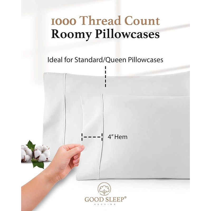 Good Sleep Bedding 1000 Thread Count 100% Egyptian Pillow Cases,
