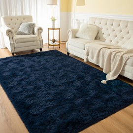 Softlife Rug for Bedroom 5.3x7.6 Feet Area Rug for Living Room Soft Shaggy Rugs for Kids Room Fluffy Fuzzy Carpets Long Plush Bedside Rug Nursery Christmas Home Decoration for Boys Girls, Navy Blue