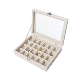 24 Grids Earring Storage Organiser, Velvet Jewellery Box Earring Box, Jewellery Storage Display Box for Rings, Earrings, Charms, Pendants, Green