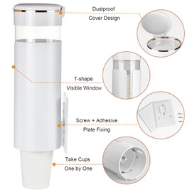 Cup Dispenser, Upgraded Wall Mounted Mouthwash Cup Dispenser, Pull Type Water Cooler Cup Holder Fit 4oz-7oz Disposable Cups for Bathroom Office Gym School -White