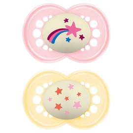 MAM Original Night Dummy Set of 2, Rubber with Dummy Box, 6+ Months, Pink