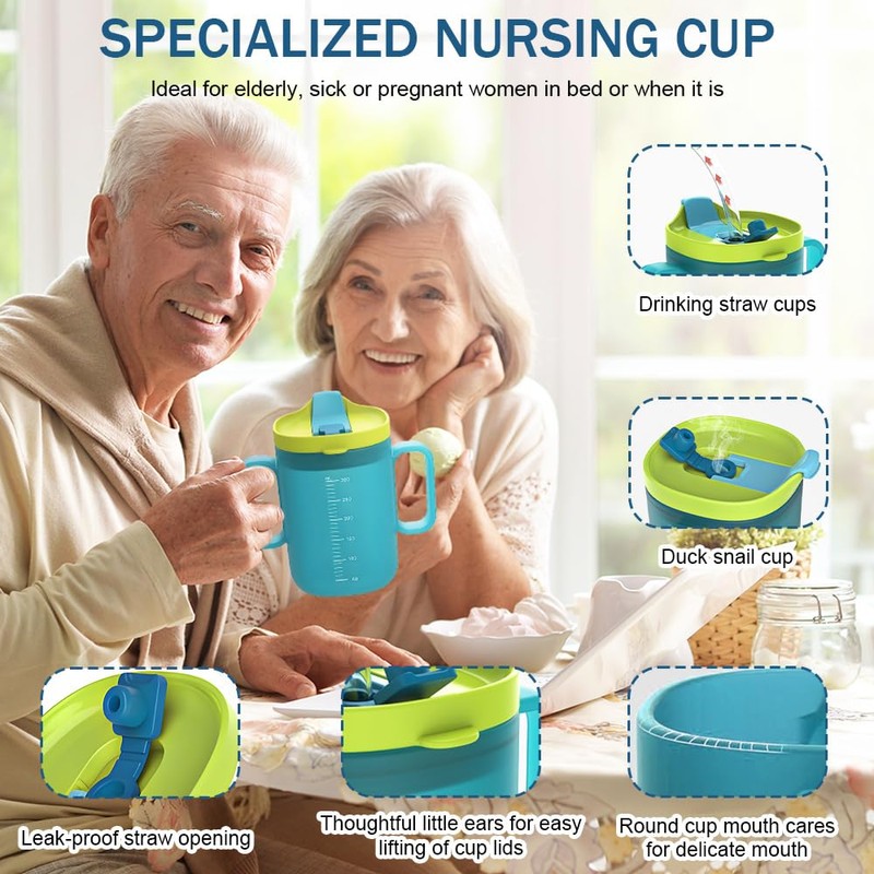 BIZOI 2PCS Elderly Spill Proof Cups, 300ml Unspillable Cup with