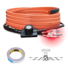 Cupohus Heat Tape for Water Pipes with Thermostat 12FT, Freeze Protection Self-Regulating Heat Trace Cable for Metal, Plastic Home Pipes, Roof and RV, 110-120V