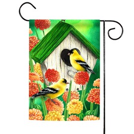 Toland Home Garden 1112305 Goldfinch Bird House 12.5 x 18 Inch Decorative Spring Bird Finch Flower Garden Flag