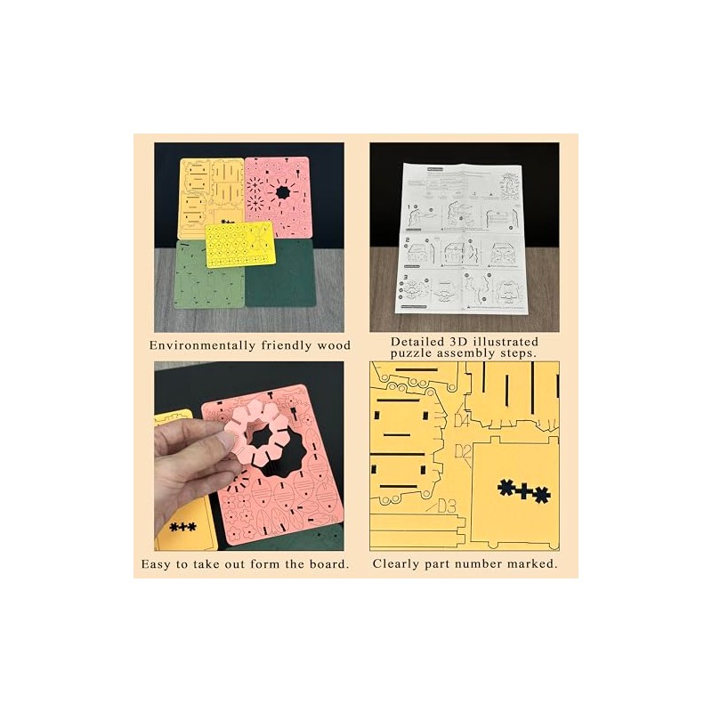 3D Flower Wooden Puzzles for Adults DIY Wooden Flowers Model