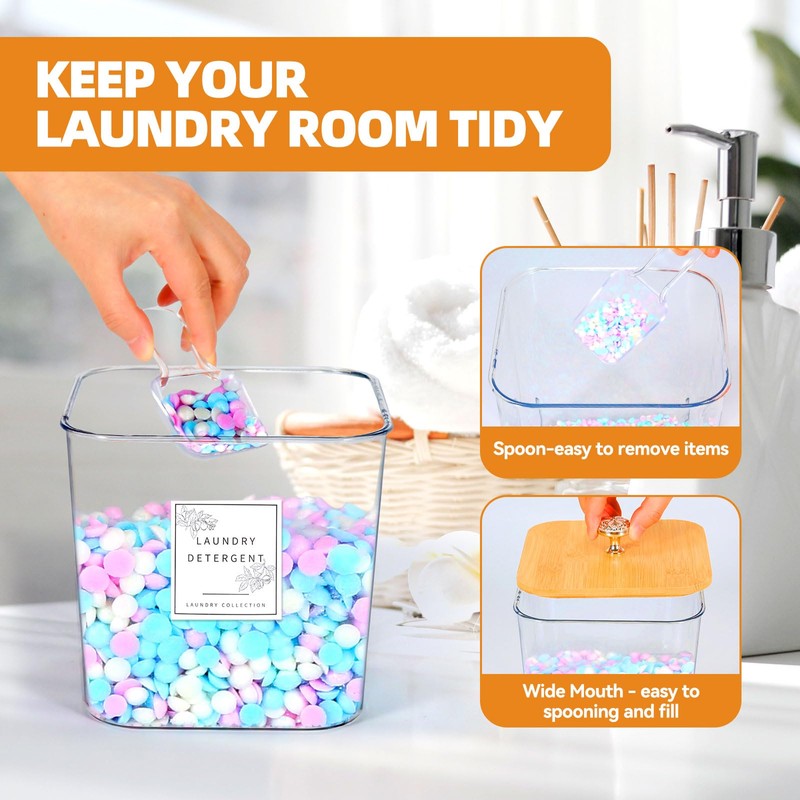 ASMALAM 4 Pack Laundry Room Organization Storage Containers Acrylic Jars