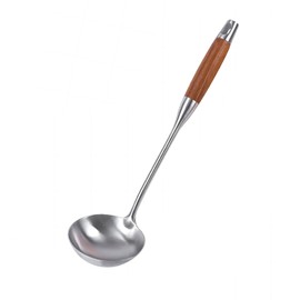 YENXIKU 13.7" Soup Ladle - Soup Spoons Stainless Steel Kitchen Utensils with Long Wooden Handle - Wok Ladle Spoon Perfect for Stirring, Serving Soups and More - Heavy-Duty Metal Serving Spoons