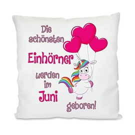 Favourite Person Cushion with Motif Model: The Most Beautiful Unicorns June, Fabric, White, 45 x 45 x 10 cm