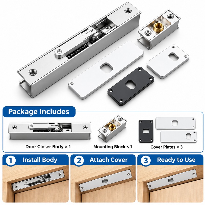 Automatic Hydraulic Door Closer, Adjustable Soft Close Buffer with Aluminum