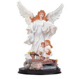 ICE ARMOR 9" H White Guardian Angel with Children Statue Holy Figurine Religious Decoration