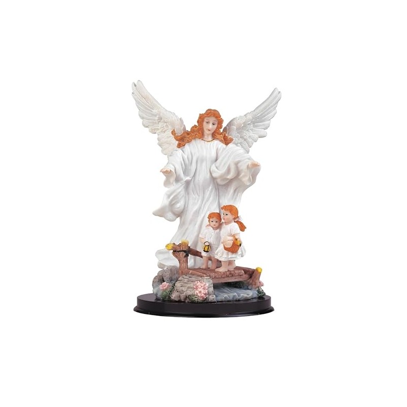 ICE ARMOR 9" H White Guardian Angel with Children Statue