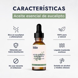 Hebbe - Aceite Esencial de Eucalipto 100% Puro, Calmante y Antibacteriano, 10 ml