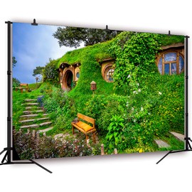 DePhoto Fantasy Medieval Cabin Backdrop Green Plants Leaves Birthday Party Decoration Banner Photography Background Baby Shower Vinyl Photo Studio Prop