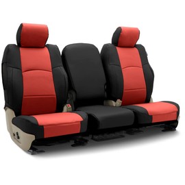 Coverking Custom Fit Seat Cover Designed for Select Hyundai Models: 1 Row, Premium Leatherette Fabric, Red with Black Sides