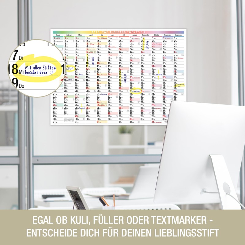 TOBJA A3 Wall Calendar 2026 Year Planner with Large Fields
