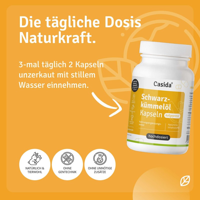 Casida® Schwarzkümmelöl Kapseln kaltgepresst -natürlich- 1650 mg Linolsäure und 60