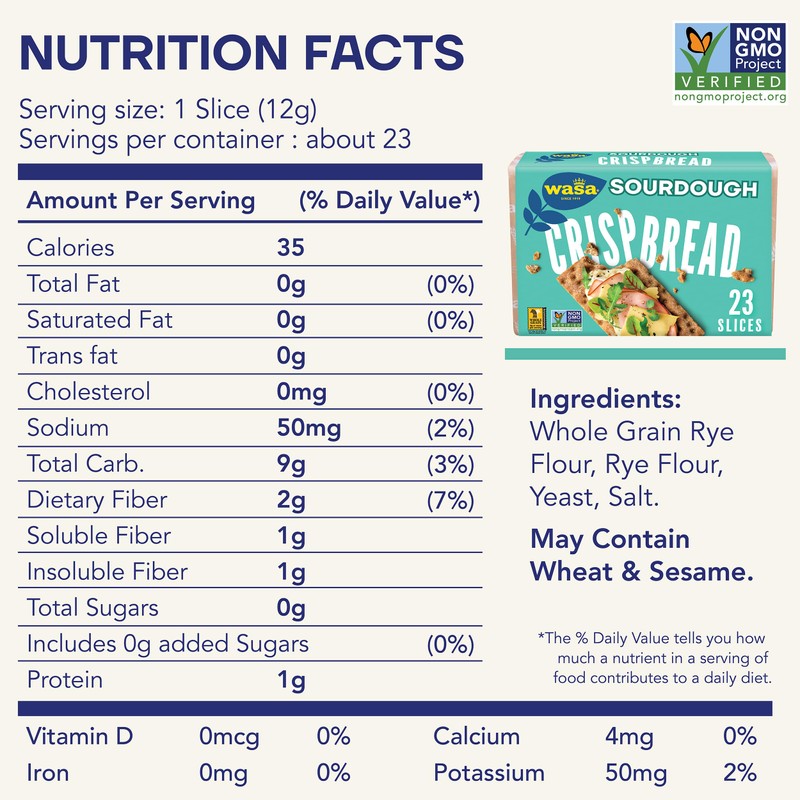 Wasa Sourdough Crispbread, 9.7 oz (Pack of 12), Crackers, Non-GMO
