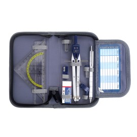 Facile Scriptum High Quality Compass Set (Black) - 13 Piece Geometry Set - Compass with Quick Adjustment, Metal Fine Lead Pencil, Set Square, Eraser and Much More - Math Set with Case