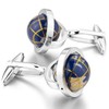 LBFEEL Really Spins Rhodium Plated Blue Globe Earth Cufflinks for