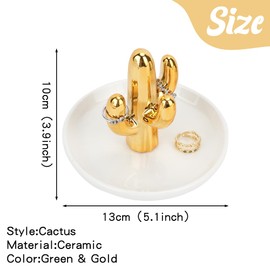 2 Pack Ring Holder Tray, Ceramic Jewellery Tray for Storing Bracelets, Earrings and Necklaces, Decorative Trays in Cactus Shape for Women, Her Birthday and Christmas