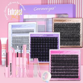 [EXHAUST]Geeneiya 5 Styles Lash Clusters Kit, Volume/ Mega/ Fluffy/ Bottom Eyelash Clusters Extensions with Everything You Need for Beginners and Proficient, DIY at Home Easily:_[LUXURY]-Set