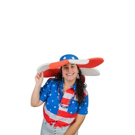 FOAM PARTY HATS: Funny Silly Mens & Womens Patriotic Uncle Sam USA American Flag Wide Brim Top Hat for Independence Day, 4th of July Dad Hat or Crazy Hat Day, Flower