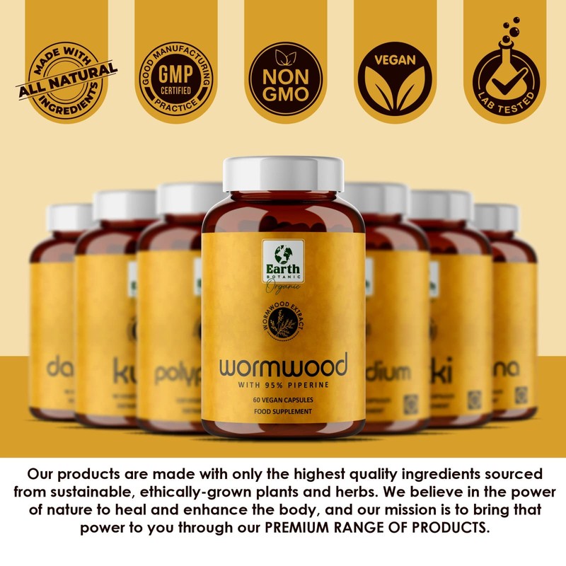 Earth BOTANIC Organic Wormwood Extract 205mg 60 Vegan Capsules Immune