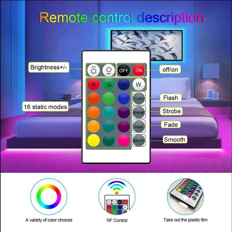 Valletock USB LED Strip with Remote Control, 16 Colours Dimmable,