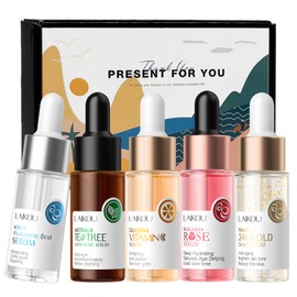 LAIKOU Serum Gesicht, Collagen Serum für Gesicht, 17ml x 5 Feuchtigkeits Serum für Gesicht Essence, für Alle Hauttypen Verfeinerte Poren