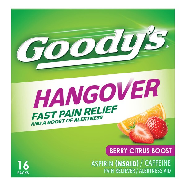 Goody's Hangover Powders, Fast Pain Relief & Boost of Alertness, Berry Citrus Flavor Dissolve Packs, 16 Individual Packets