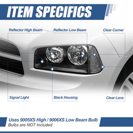 Auto Dynasty Headlights Assembly Compatible with 2006-2010 Charger, 4Pcs Driver and Passenger Side Halogen Headlamps Replacement, Black Housing Clear Corner