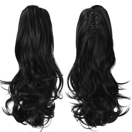 Sofeiyan 33 cm Ponytail Extension Long Curly Ponytail Clip in Claw Hair Extension Natural Looking Synthetic Hairpiece for Women Black