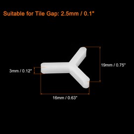 sourcing map 200Pcs Wall Floor Tile Plastic Y Type Spacers Tiling Tools 2.5mm 3/32 Inch Hexagon Tile Spacers for Ceramic Tiles Installation, White
