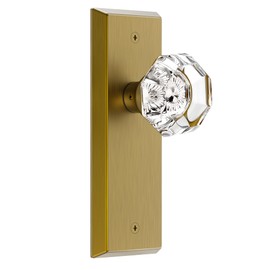 CEYMIO Glass Door Knobs for Interior Doors - Vintage Crystal Passage Closet & Hallway Door Knob - Diamond Cut Door Handle - Antique Brass Finish (1 Pack)
