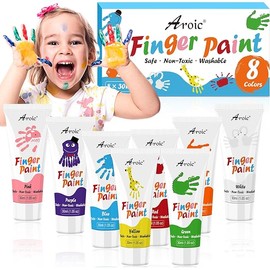 AROIC 8PCS Washable Finger Paint for Kids, Non-Toxic Finger Paints 8Colors, Art Supplies for Toddlers, Painting Supplies for Kids Boys Girls Gifts, Hand Paint DIY Crafts