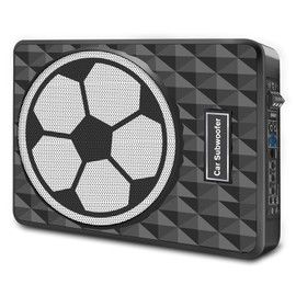 litillbuly 10 Inch 800W Slim Under Seat Car Subwoofer with Built-in Amplifier | High/Low Level Inputs | Remote Bass Control | for Car & Truck Audio | Includes Wiring Kit (Football Design)