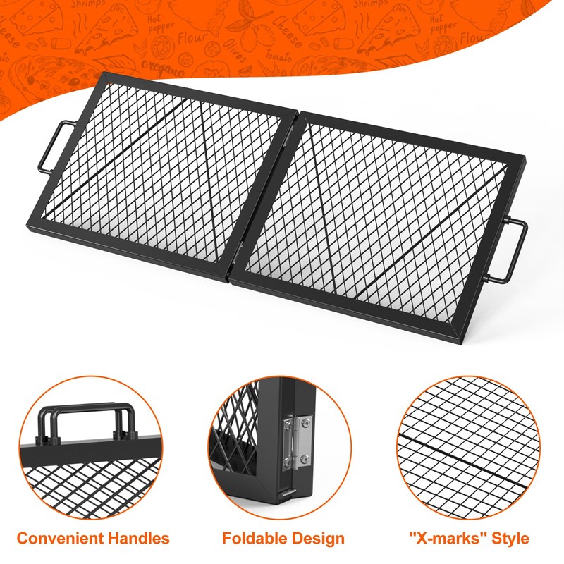 only fire Foldable X-Marks Fire Pit Cooking Grate, Portable Rectangle