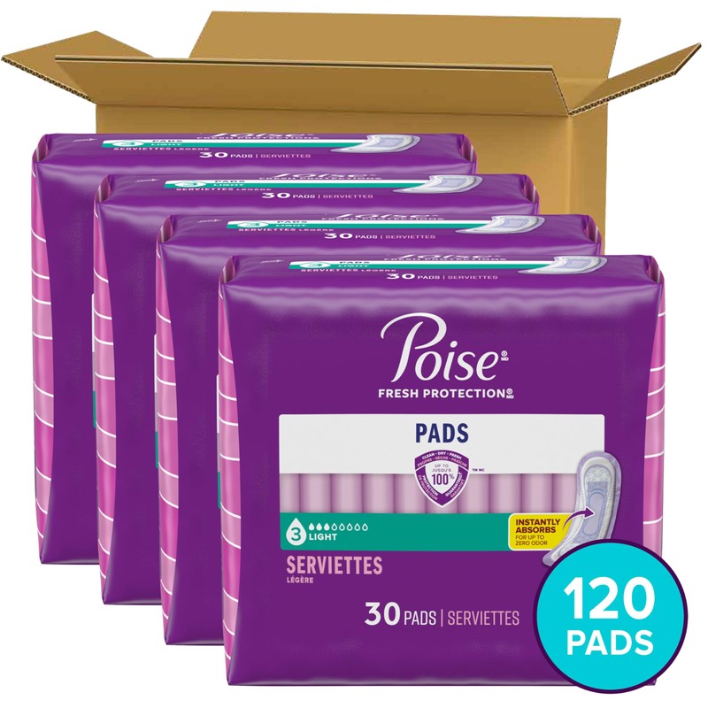 Poise Incontinence Pads & Postpartum Incontinence Pads, 3 Drop Light