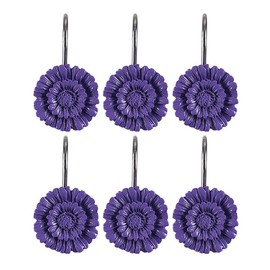 Twofish Home Decorative Purple Wild Chrysanthemi Flower Shower Curtain Hooks 100% Handwark Purple Flower Shower Rings S/12 Resin Purple Flower Shower Curtain Hooks for Bathroom Pack of 12