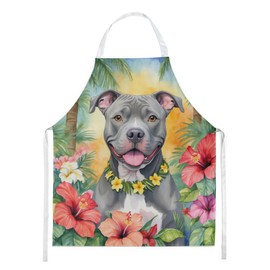 Caroline's Treasures Pit Bull Terrier Luau Apron Cooking Kitchen Server Baking Crafts Gardening for Adult Women Men, Unisex, Large, Multicolor