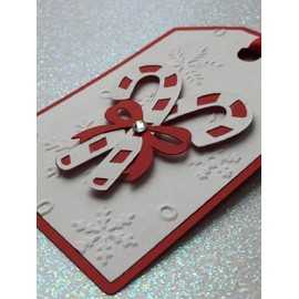 Candy Cane Snowflake Embossed Christmas Gift Tags - Set of 6 Tags