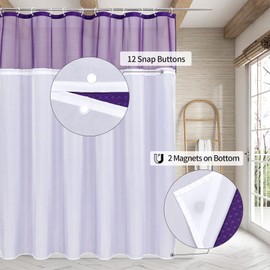 MitoVilla Purple Waffle Shower Curtain Set with Snap-in Liner, Lavender Heavy Duty Fabric Shower Curtain for Modern Neutral Hotel Spa Bathroom Decor, Mesh Top Window Design, 72×72
