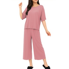Ranmy Stage Pajamas, Women's, Comfortable and Cooling Pajamas, Room Wear, Top and Bottom Set, Short Sleeve, Long Pants, Cool, Summer, Ice Silk, Body Cover, Cute, Pink