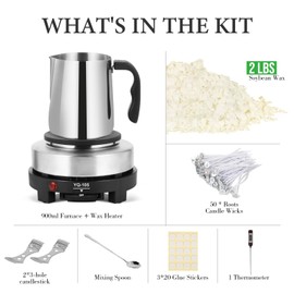 SAEUYVB Candle Making Kit with Wax Melter, Candle Wax for Candle Making - DIY Candle Making Supplies, Including 2lbs Soy Wax Flakes, Melting Pot, Electric Stove,Candle Kit for Adults, Beginnner